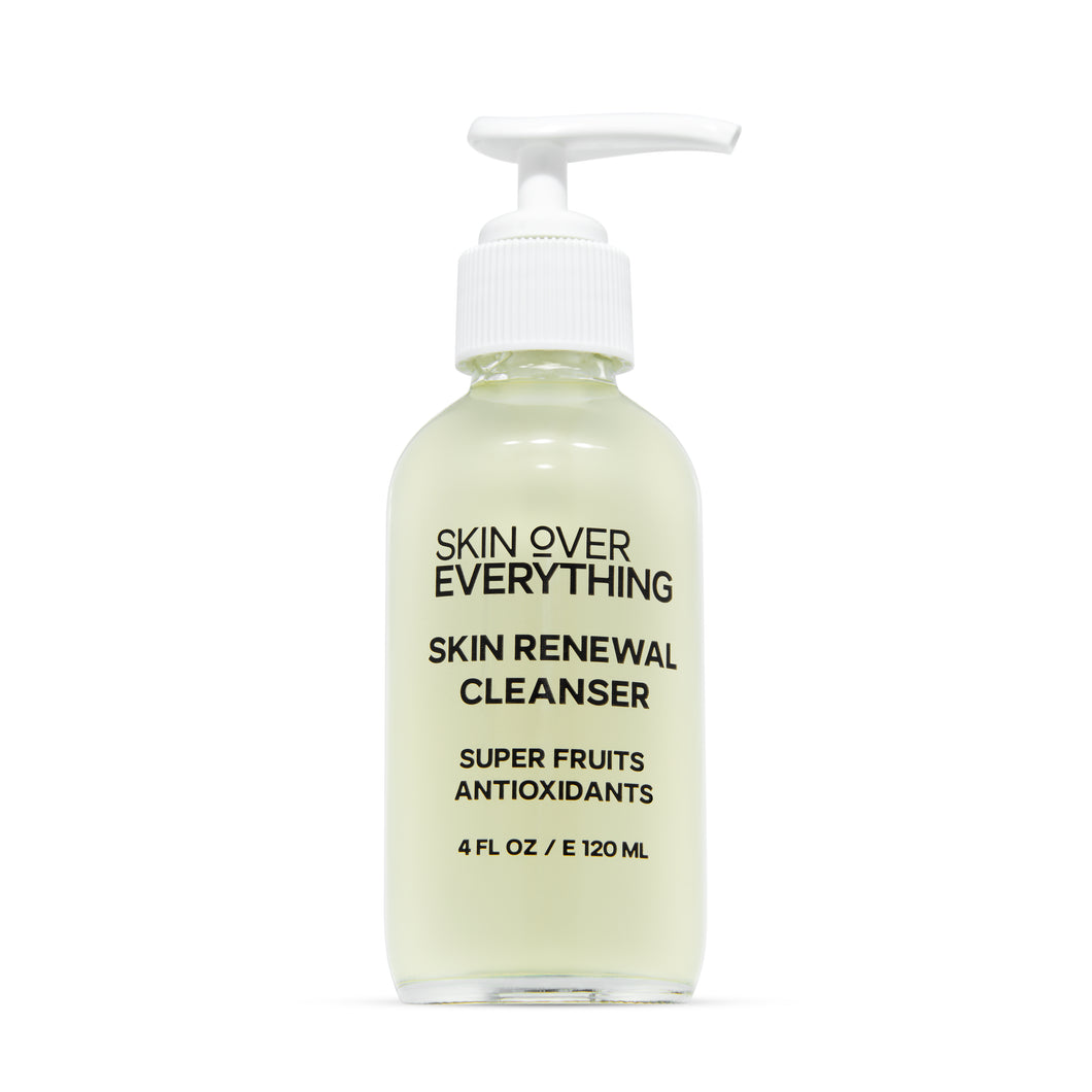 Skin Over Everything Skin Renewal Cleanser is a facial cleanser that helps cleans and brightens the skin. The facial cleanser smoothes rough skin, clears acne, and removes dirt from the pores.